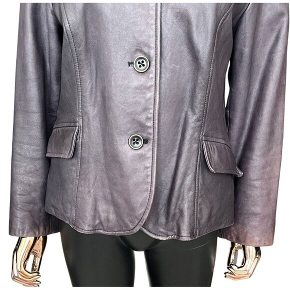 J. Jill Leather Jacket Purplish Gray Vintage Fade Moto Blazer MP (Fits Regular) - Picture 4 of 12
